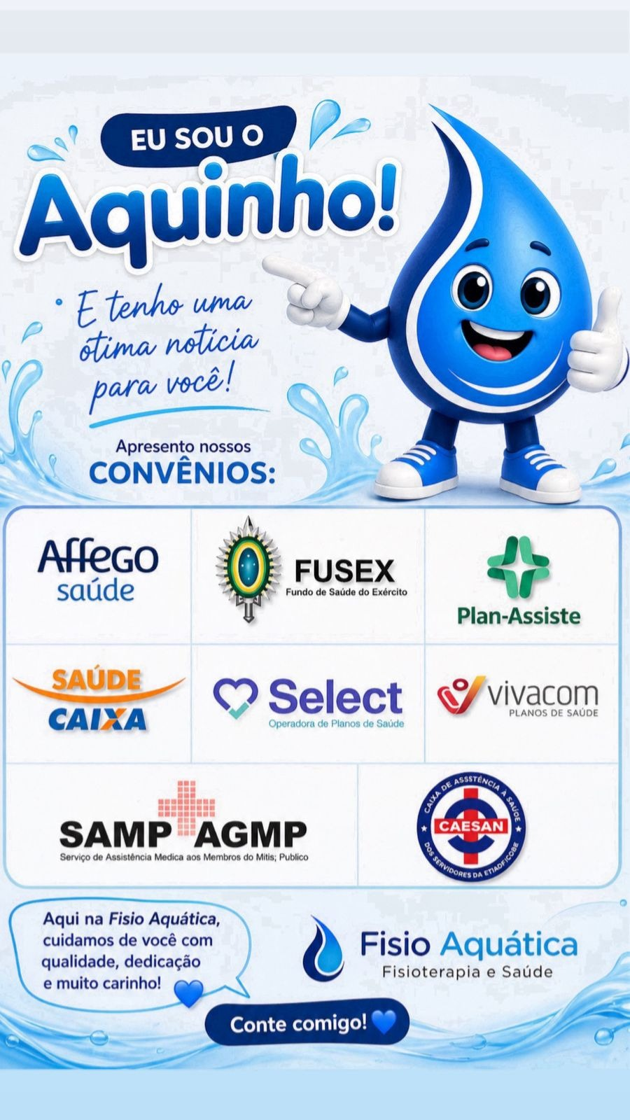 Material informativo sobre convênios aceitos pela Fisio Aquática